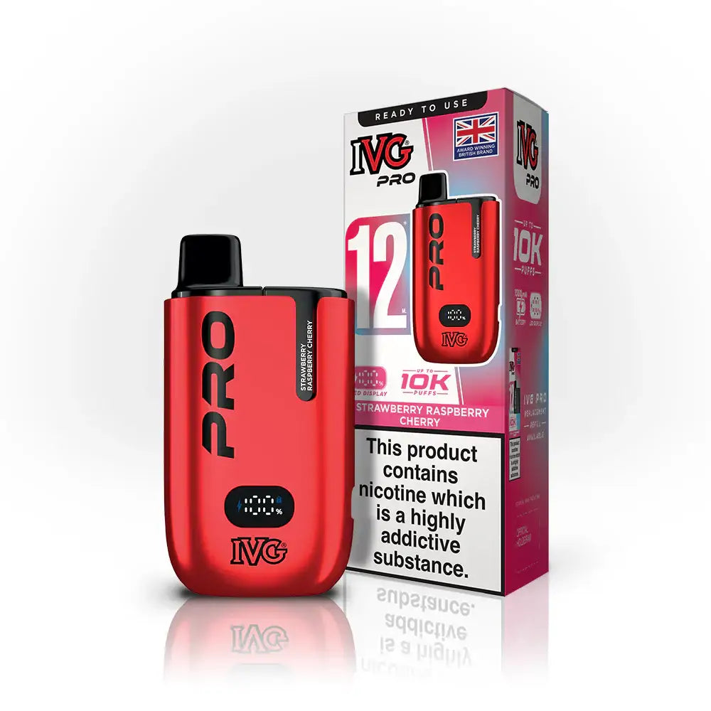 IVG PRO 12 10K Prefilled Pod Vape Kit – 12 Flavours | 10,000 Puffs - Strawberry Raspberry Cherry - Vape Kits