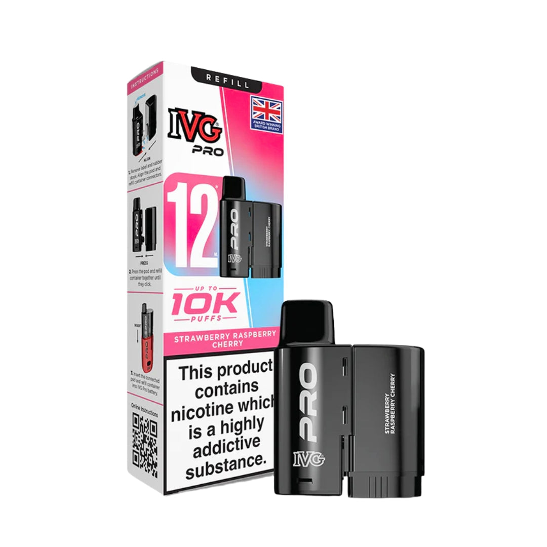 IVG Pro 12 10K Refill Pods Strawberry Raspberry Cherry – Prefilled Pod Vape UK.