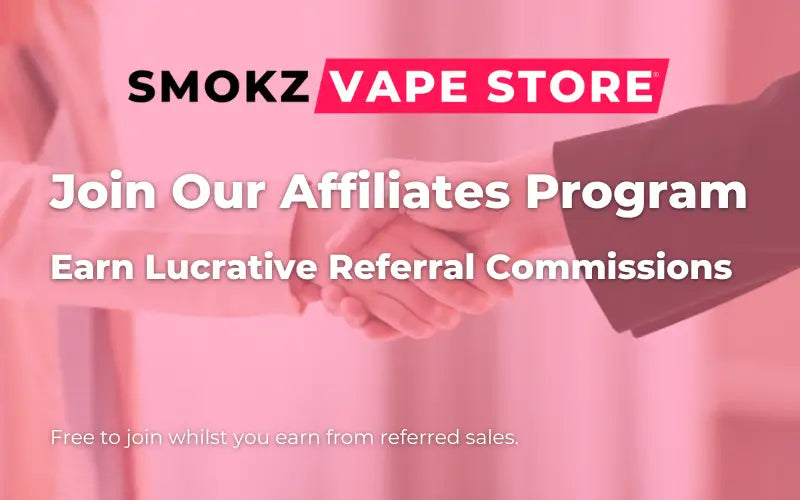 Join Smokz Vape Store's affiliate program and earn competitive commissions promoting high-quality vape products!