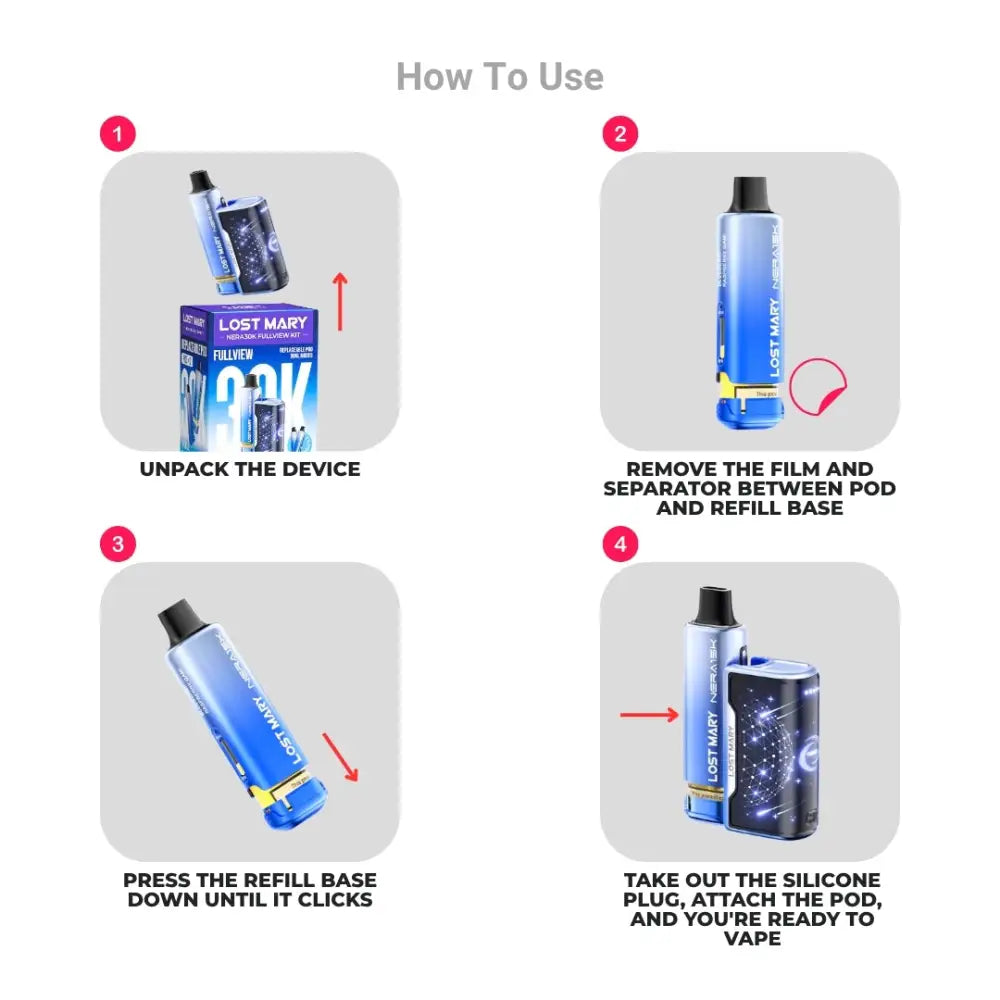 Lost Mary Nera 30K Fullview Prefilled Pod Vape Kit How To Use.