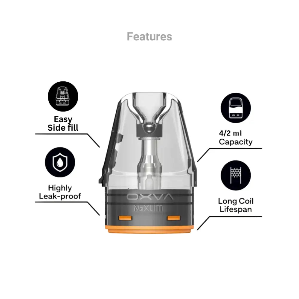 Oxva NeXlim 4ml Cartridge Refillable Pods - Features - Smokz Vape Store.
