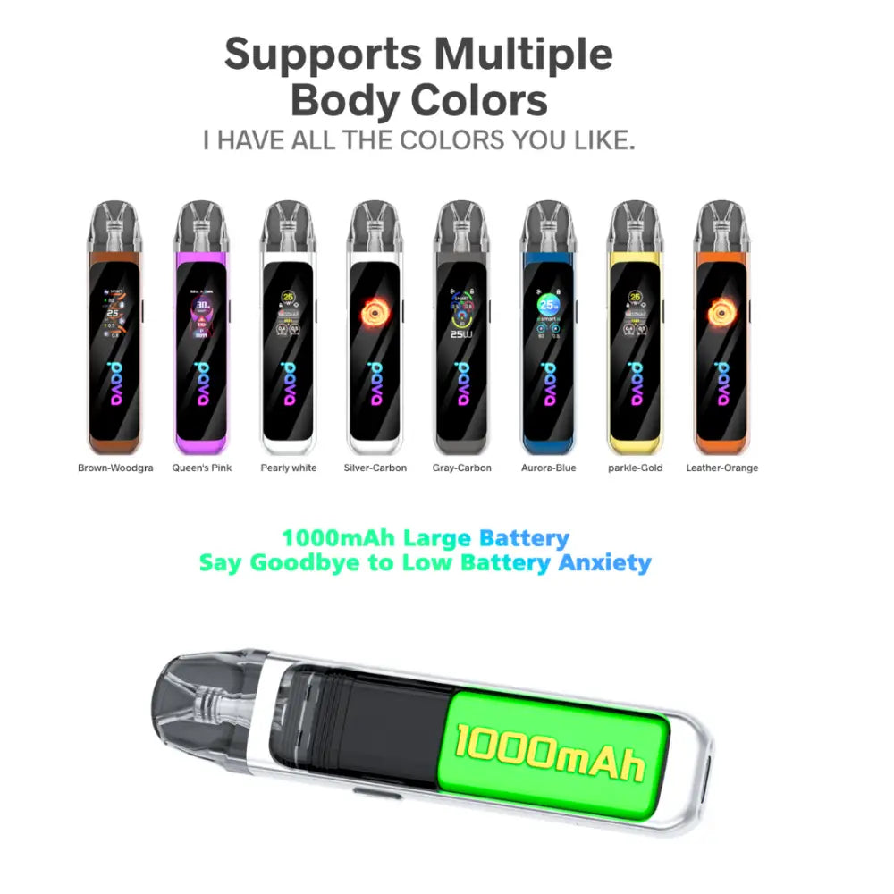 PAVA Horiz Pro Vape Kit supports multiple body colours with a 1000mAh large vape battery built in.