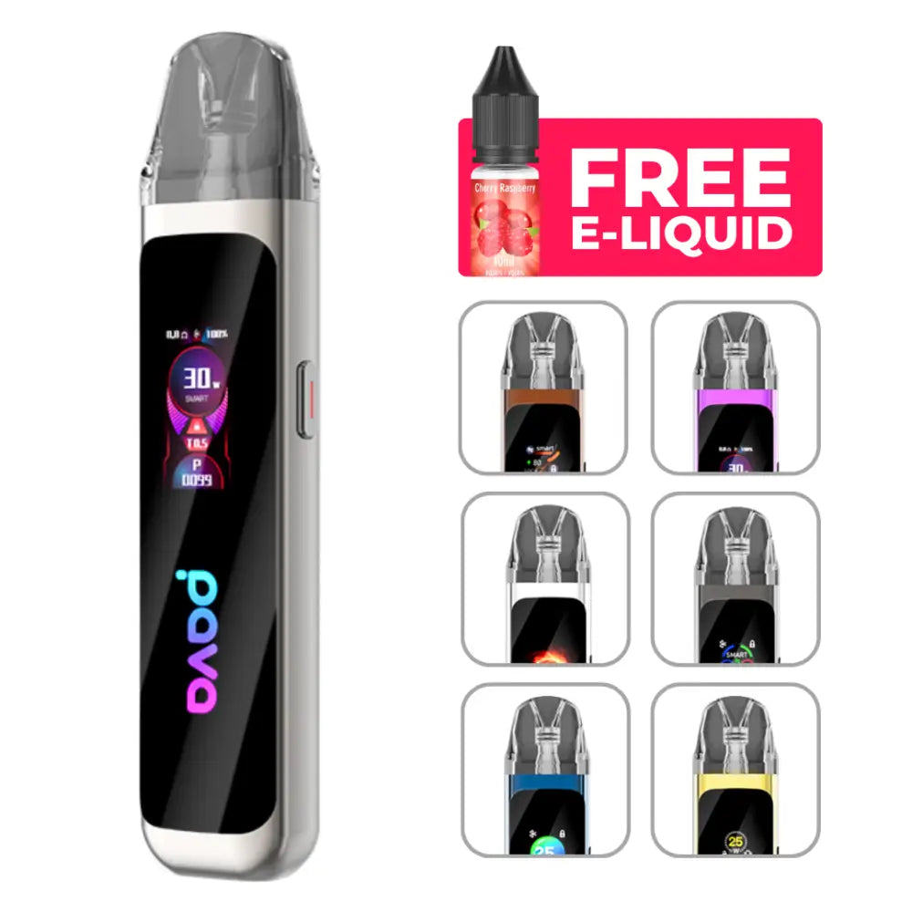 The PAVA Horiz Pro Vape Kit features a digital screen, various modes, and comes in eight vibrant colours. Enjoy one free e-liquid flavour for a customisable vape.