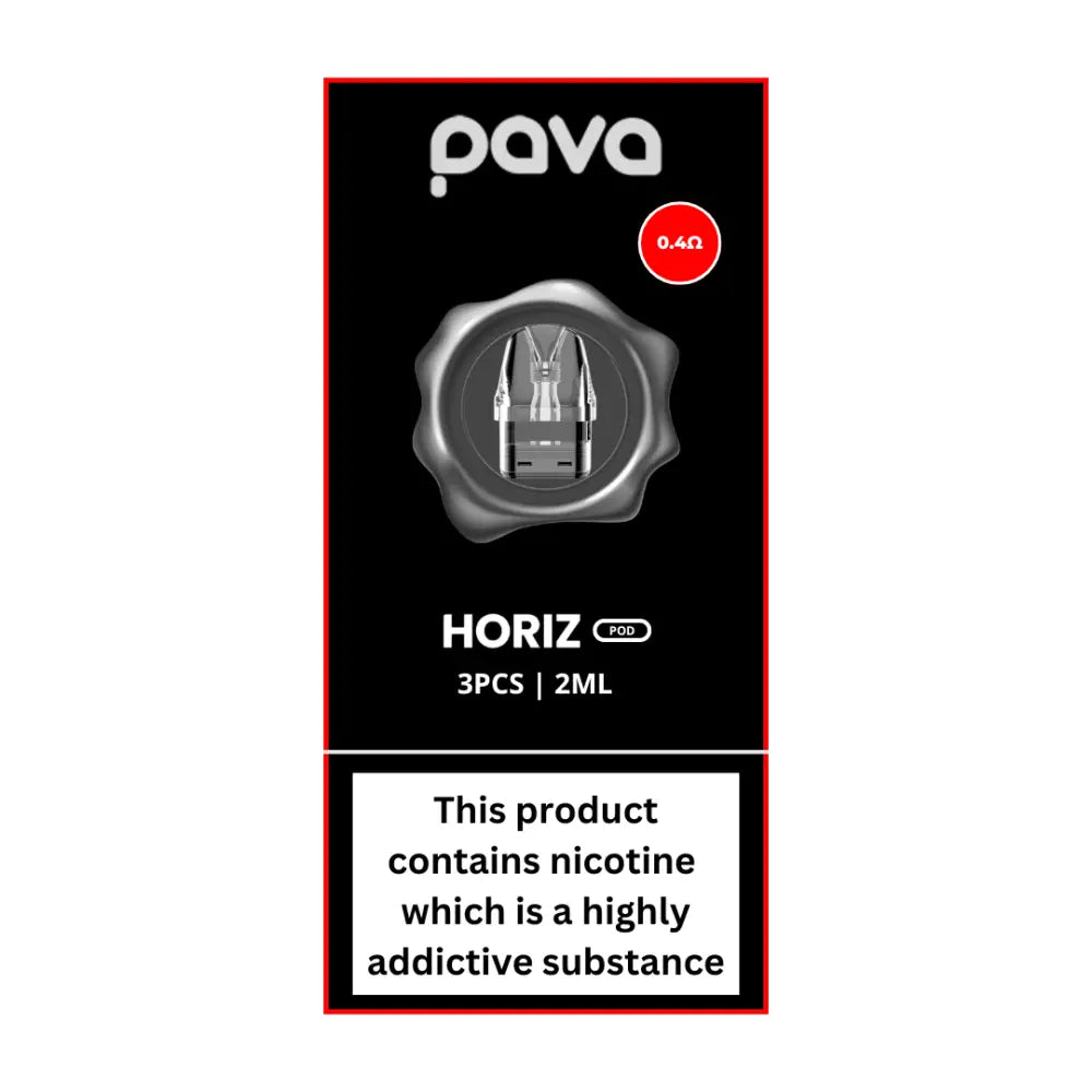 PAVA Horiz Refillable Vape Pods - 0.4 Ohm, 2ml, Pack of 3.