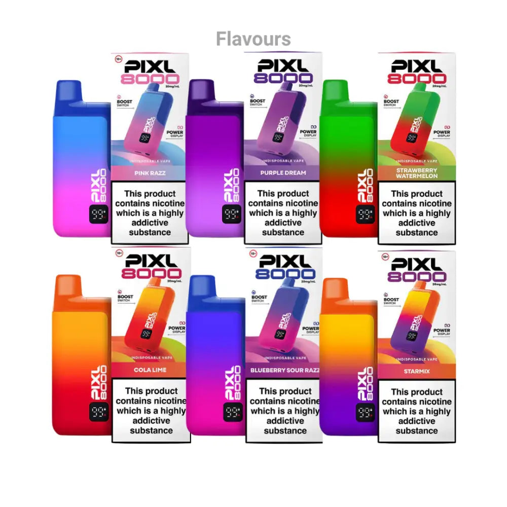 Pixl 8000 Prefilled Vape Kit Flavours.