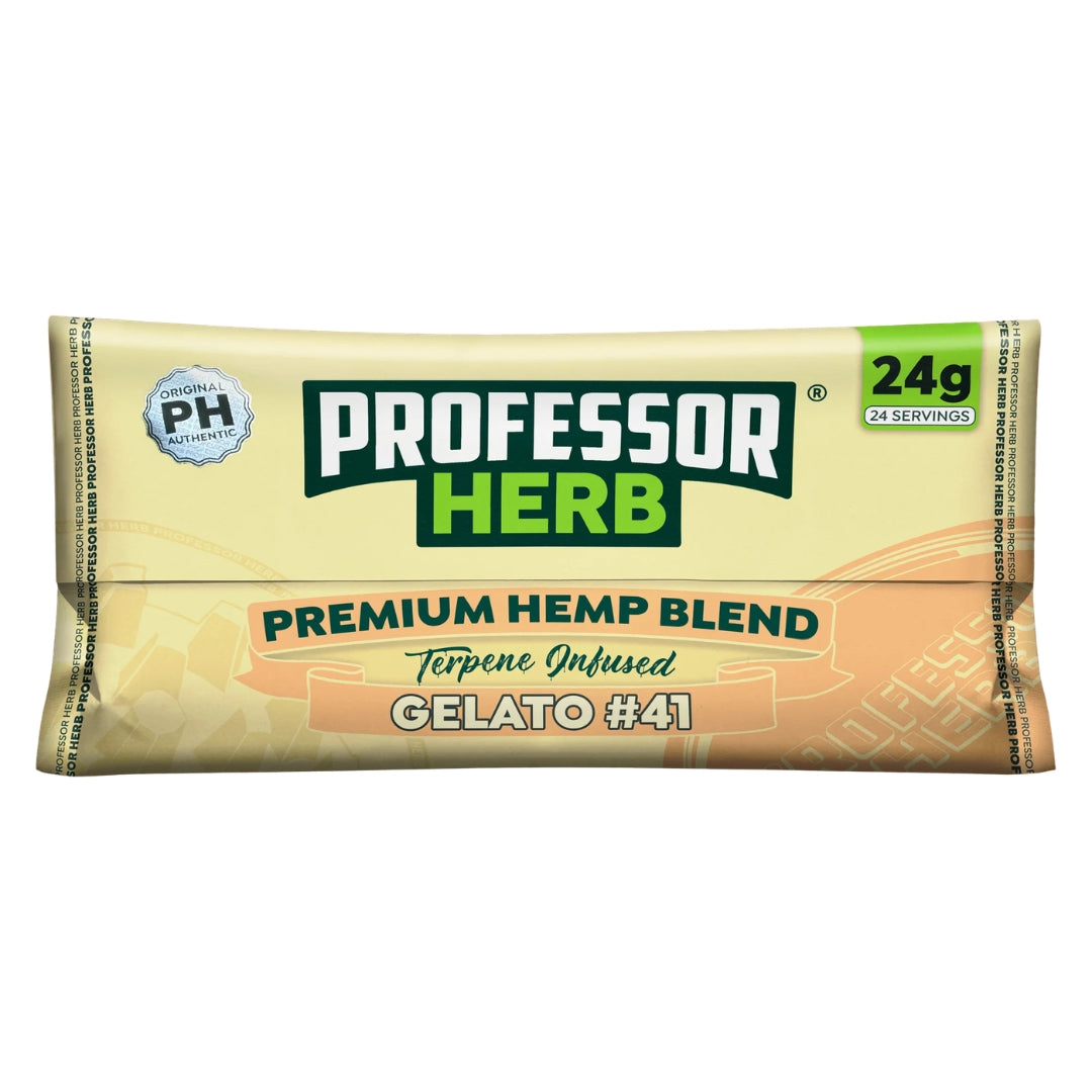 Professor Herb premium hemp blend gelato bar packaging on a white background