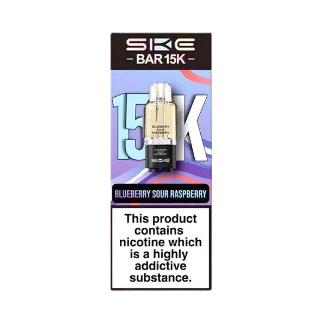 SKE Bar 15K vape device packaging with nicotine warning label on a white background