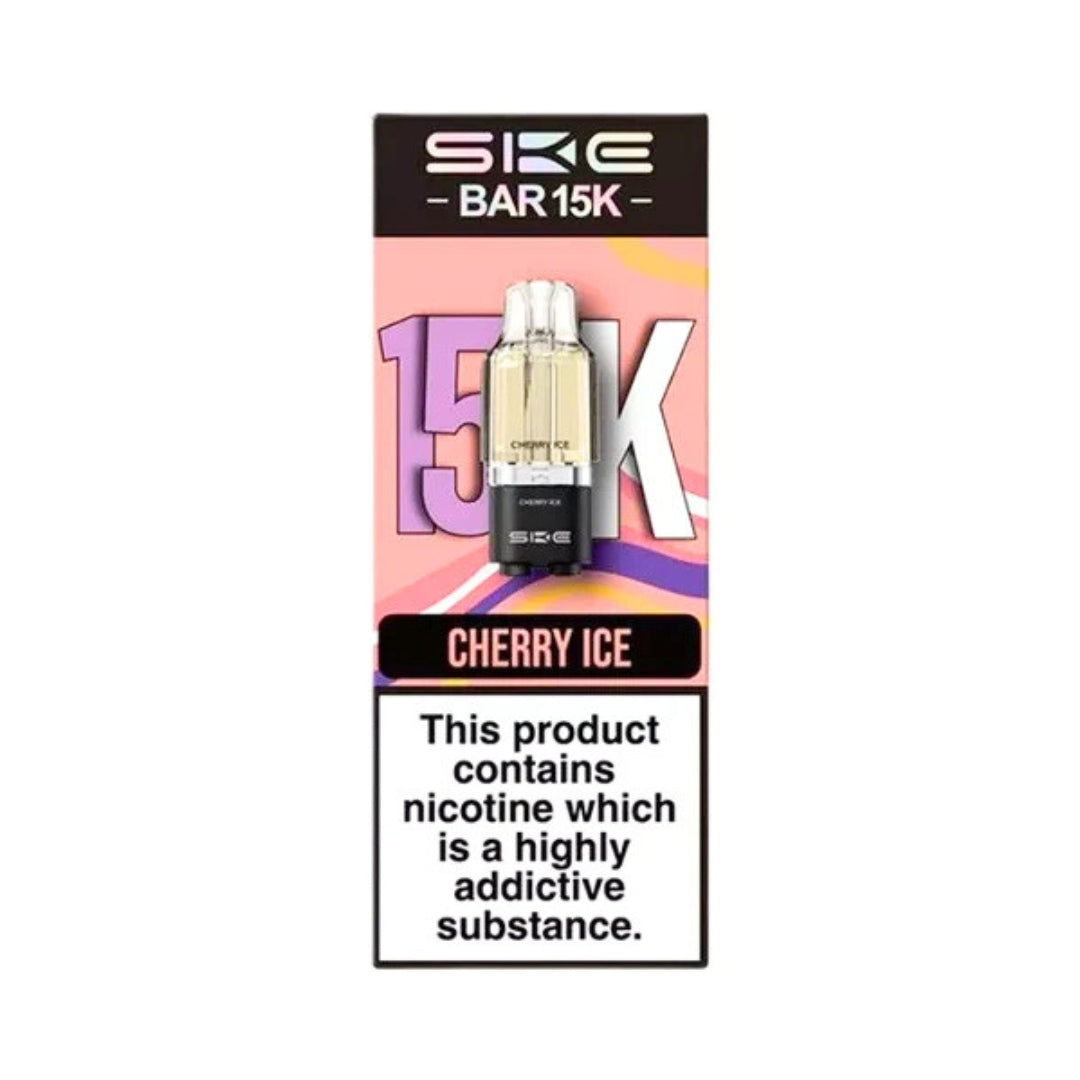 SKE BAR 15K Cherry Ice vape device packaging on a white background
