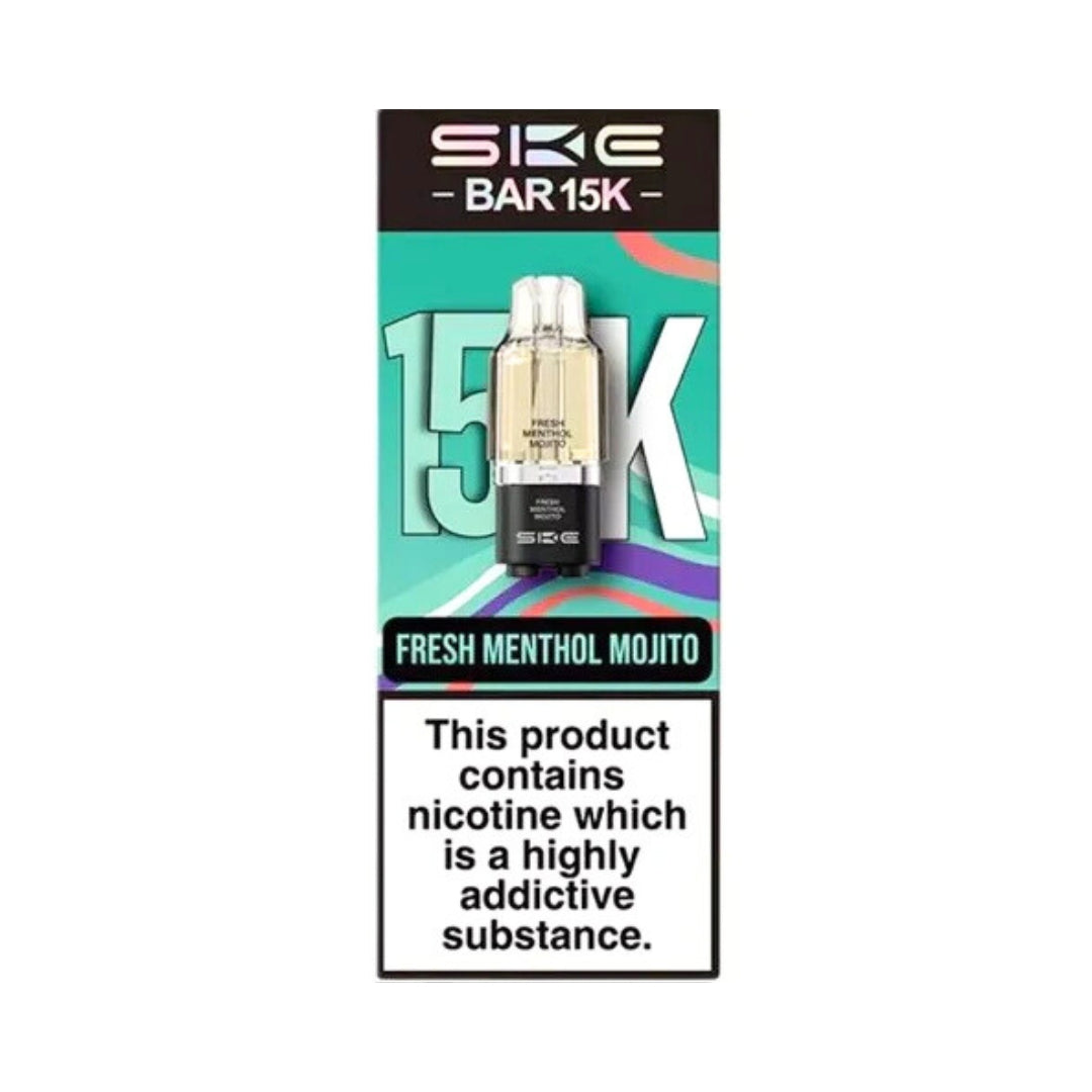 SKE Bar 15K Fresh Menthol Mojito vape device packaging on a white background