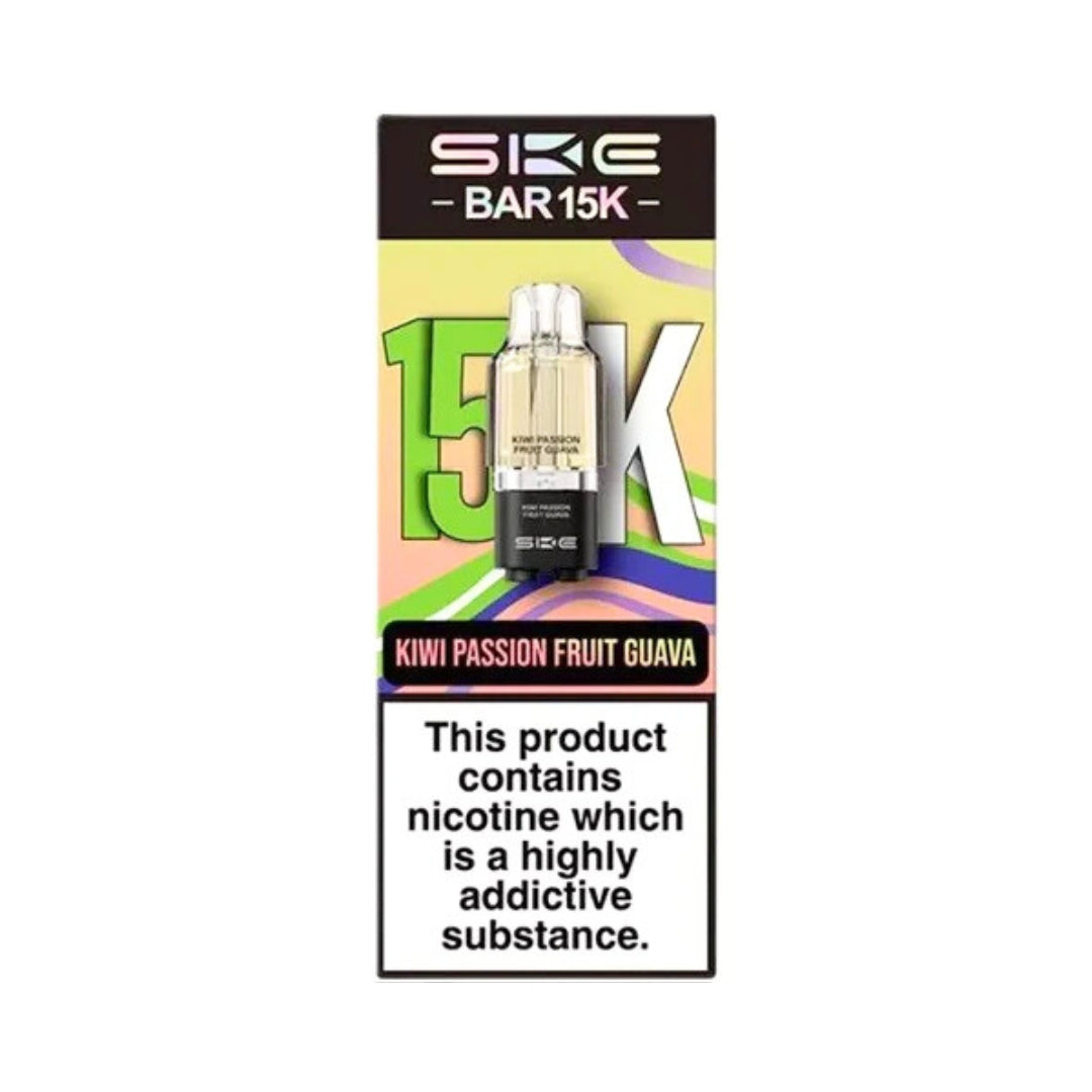 SKE Bar 15K vape device packaging with colorful design and nicotine warning text.