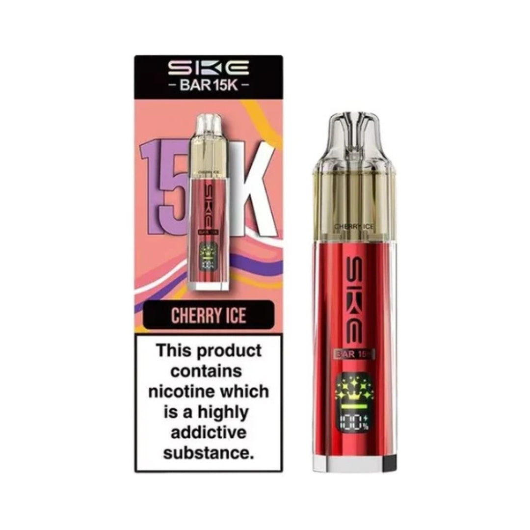 SKE Bar 15K Rechargeable Prefilled Pod Kit Cherry Ice.
