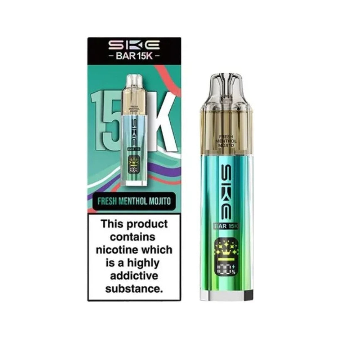 SKE Bar 15K Rechargeable Prefilled Pod Kit Fresh Menthol Mojito.

