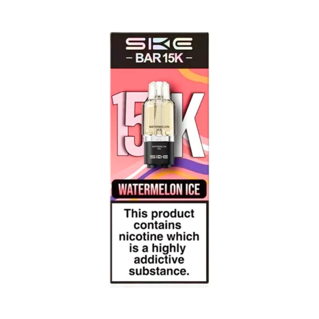 SKE BAR15K vape device packaging with watermelon ice flavor on a white background