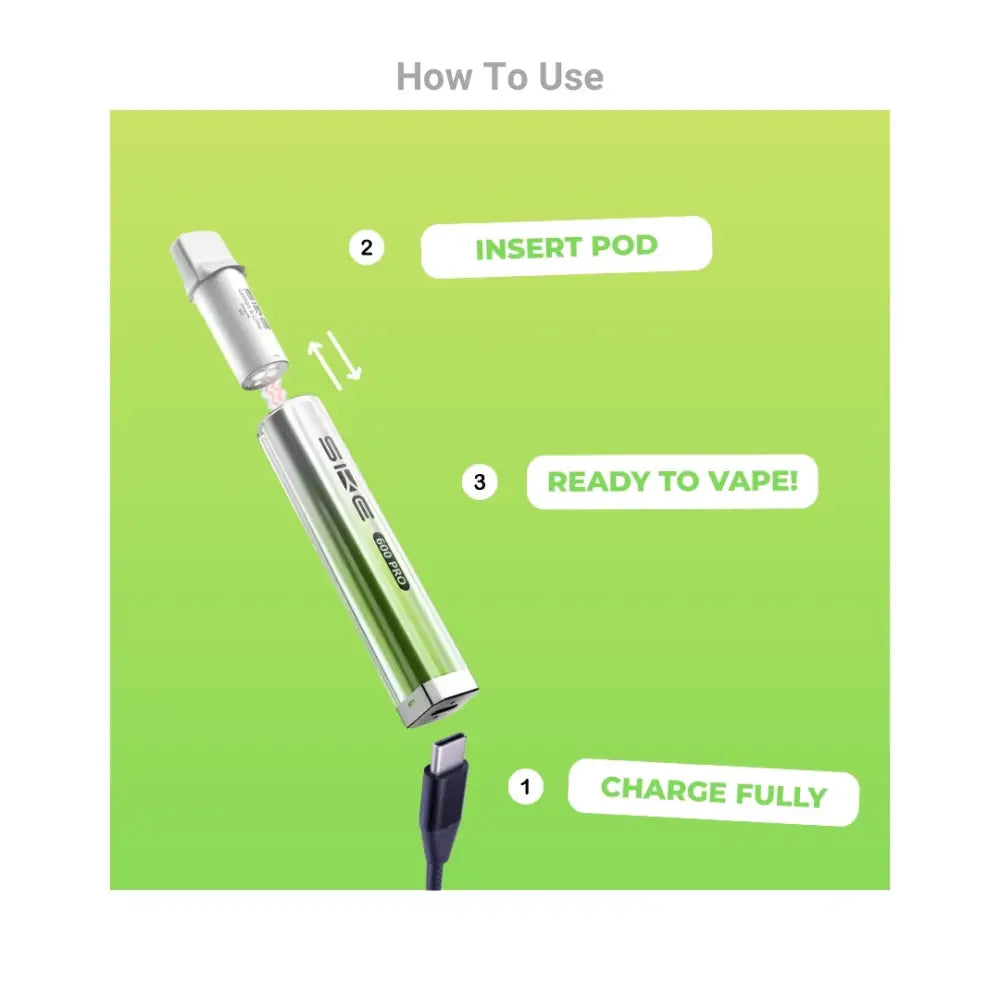 SKE Crystal 600 Pro Pod Vape Kit How To Use.