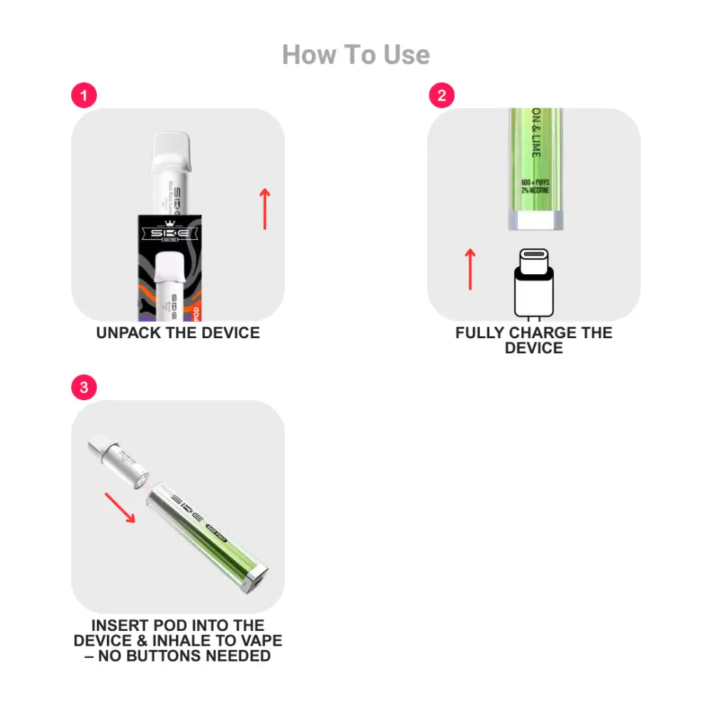 SKE Crystal 600 Pro Pods How to use.