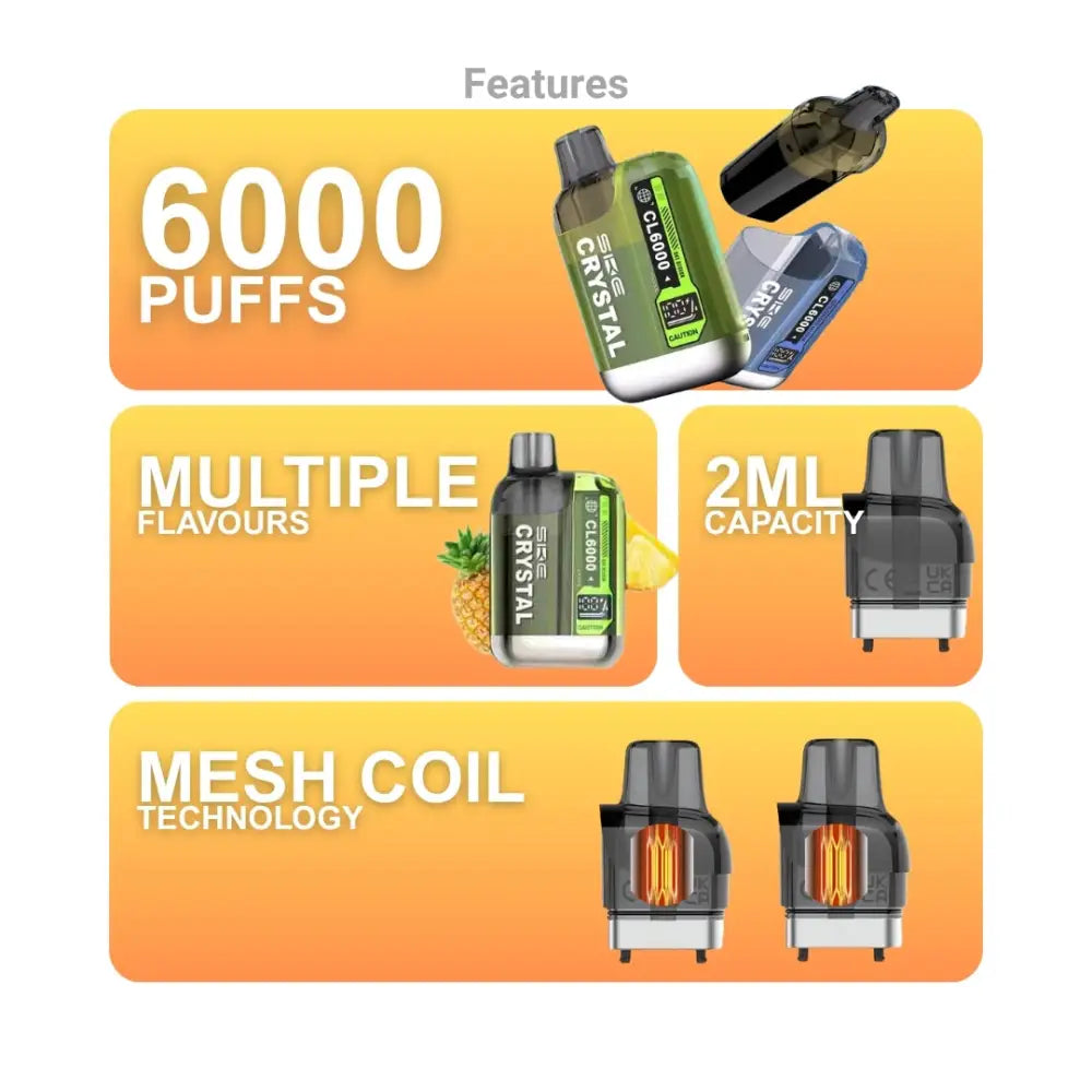 Ske Crystal CL6000 Pods Refill UK | Smokz Vape Store Ske Crystal CL6000 Pods Refill UK | Smokz Vape Store