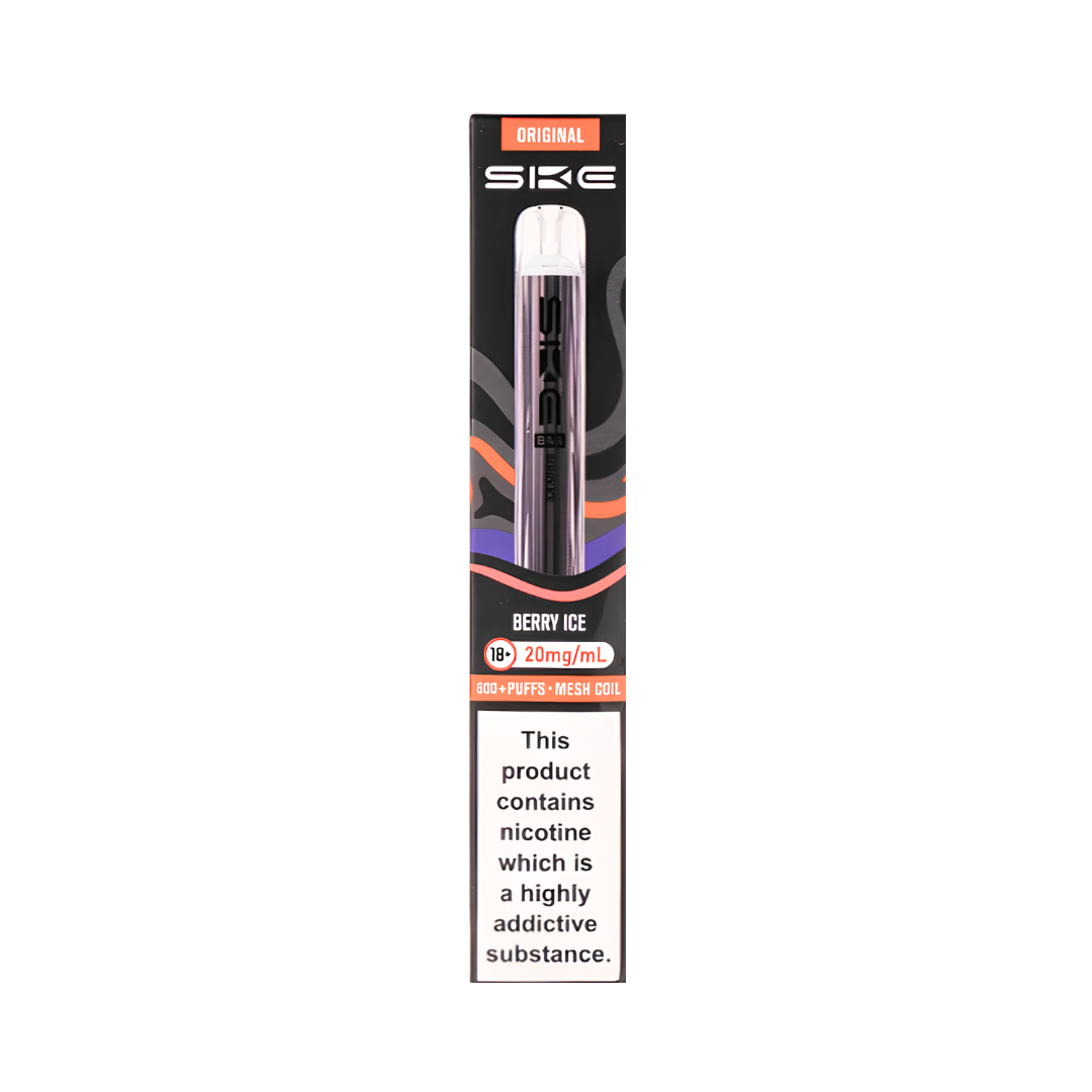 SKE Crystal Original 600 Berry Ice 20mg prefilled pod kit with rechargeable device base and pod