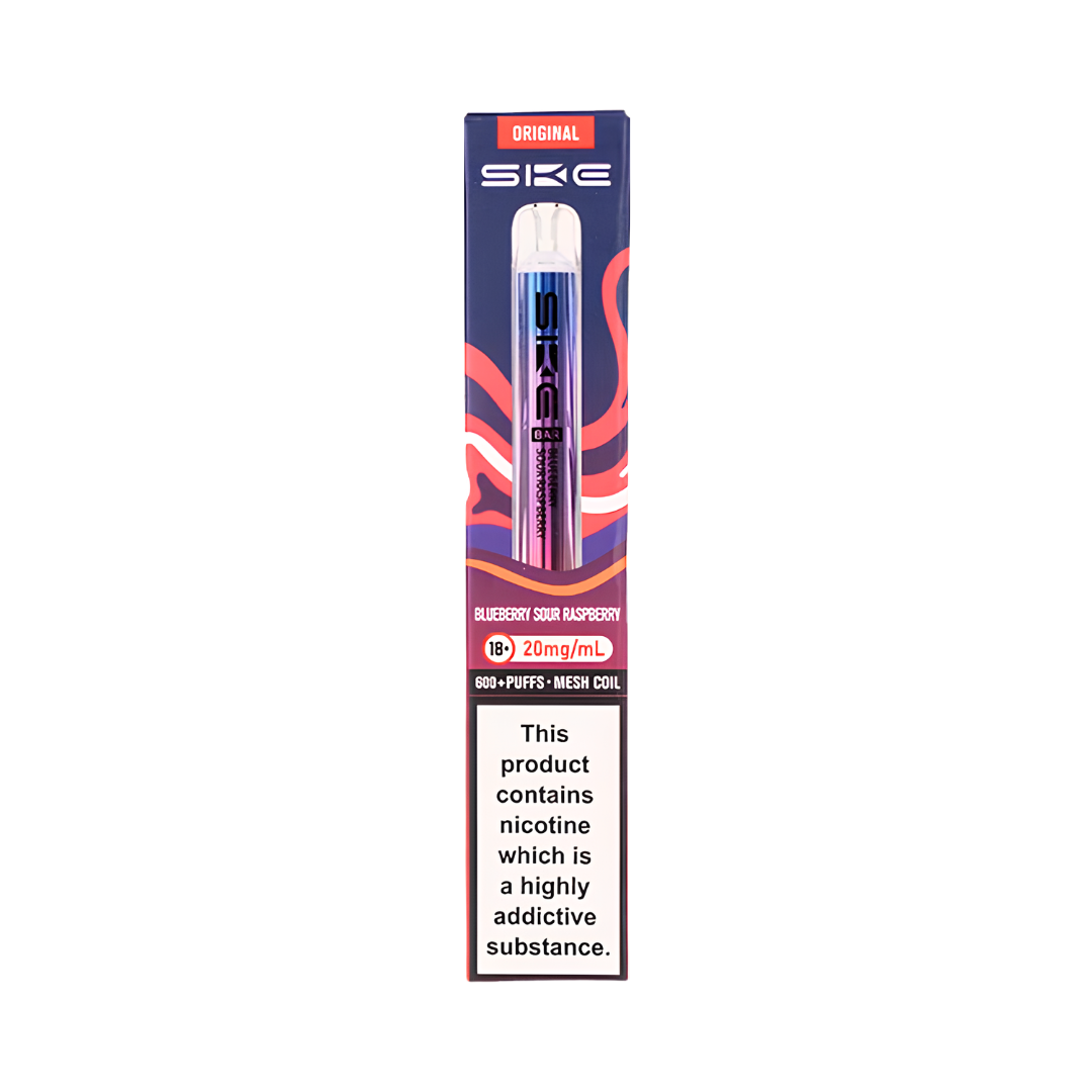 SKE Crystal Original 600 Blueberry Sour Raspberry 20mg prefilled pod kit with rechargeable device base and pod
