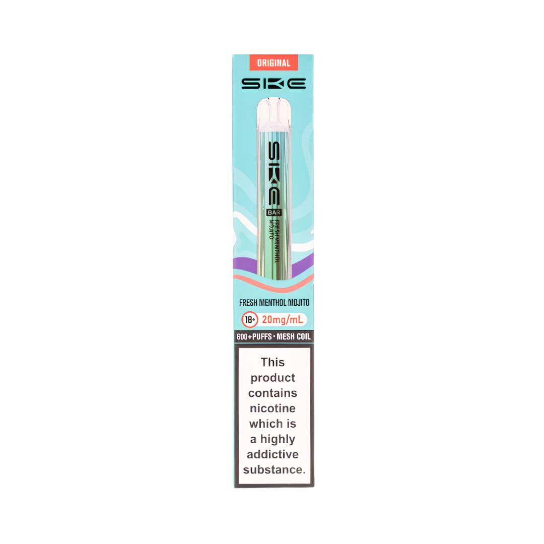 SKE Crystal Original 600 Fresh Menthol Mojito 20mg prefilled pod kit with rechargeable device base and pod