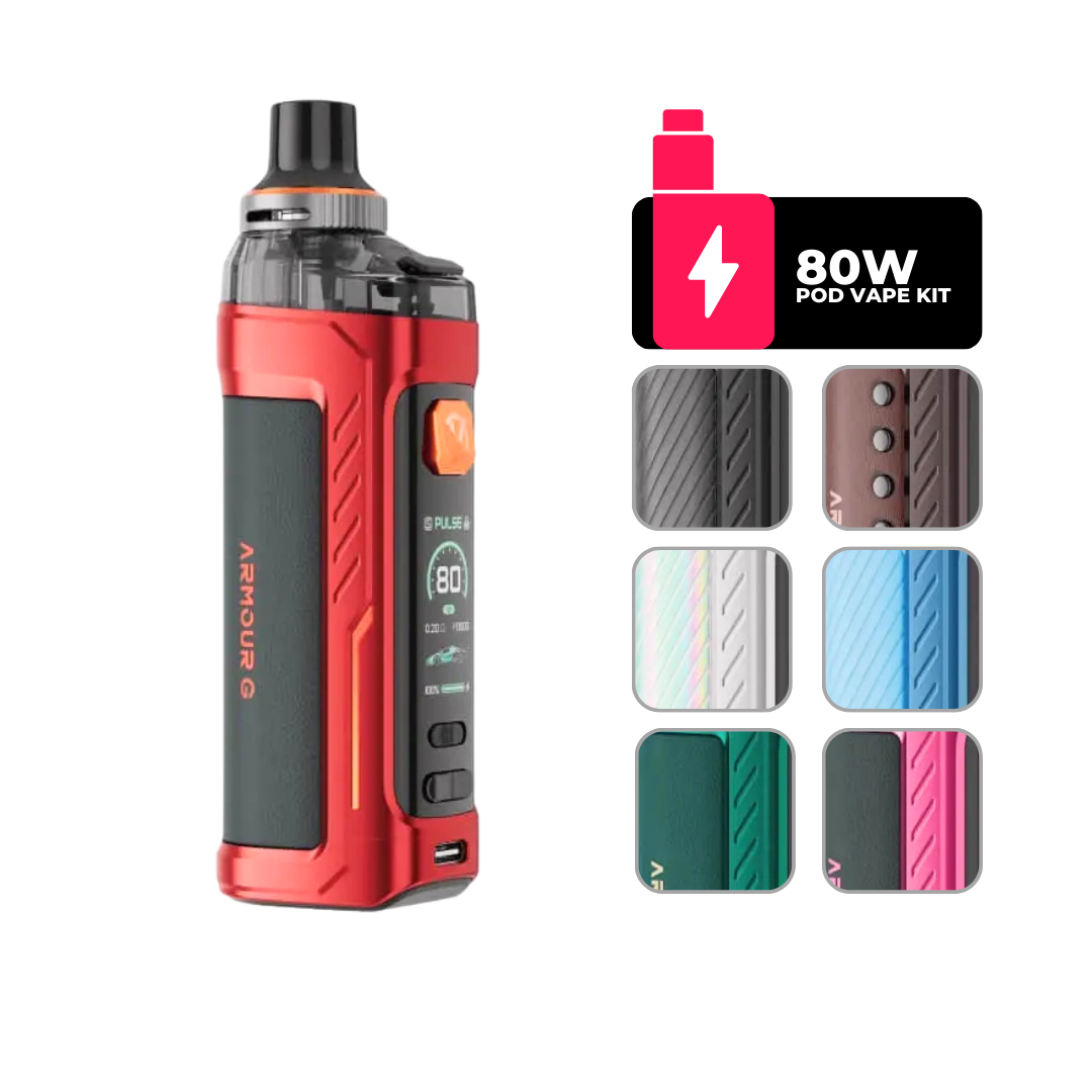 Vaporesso Armour G Pod Kit: DTL vaping, 5-80W, 3000mAh battery. Durable, leak-proof design with GTX coil compatibility.