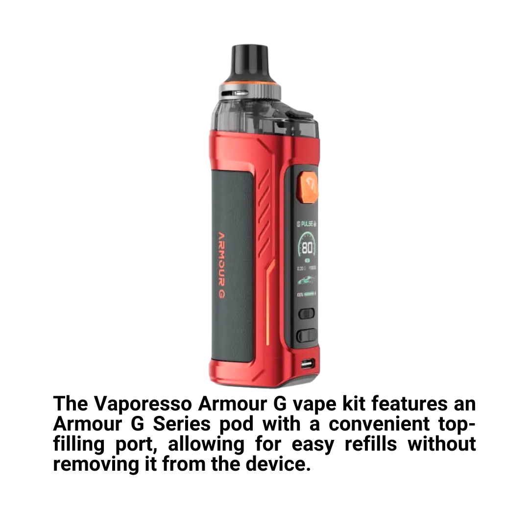 Vaporesso Armour G Pod Kit: DTL vaping, 5-80W, 3000mAh battery. Durable, leak-proof design with GTX coil compatibility 1.