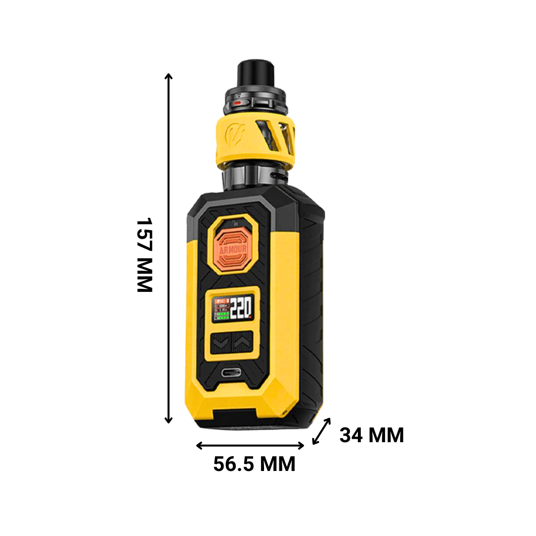 Armour Max Vape Kit: Vaporessos 220W sub-ohm vape kit Dimensions is a  compact size at 157 x 56.5 x 34 mm and lightweight at 171 grams.