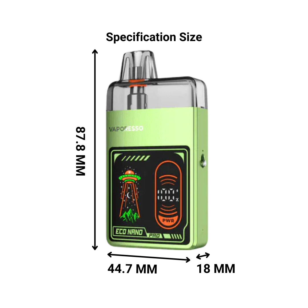 Vaporesso Eco Nano Pro Kit in Green Colour: Specification Size.