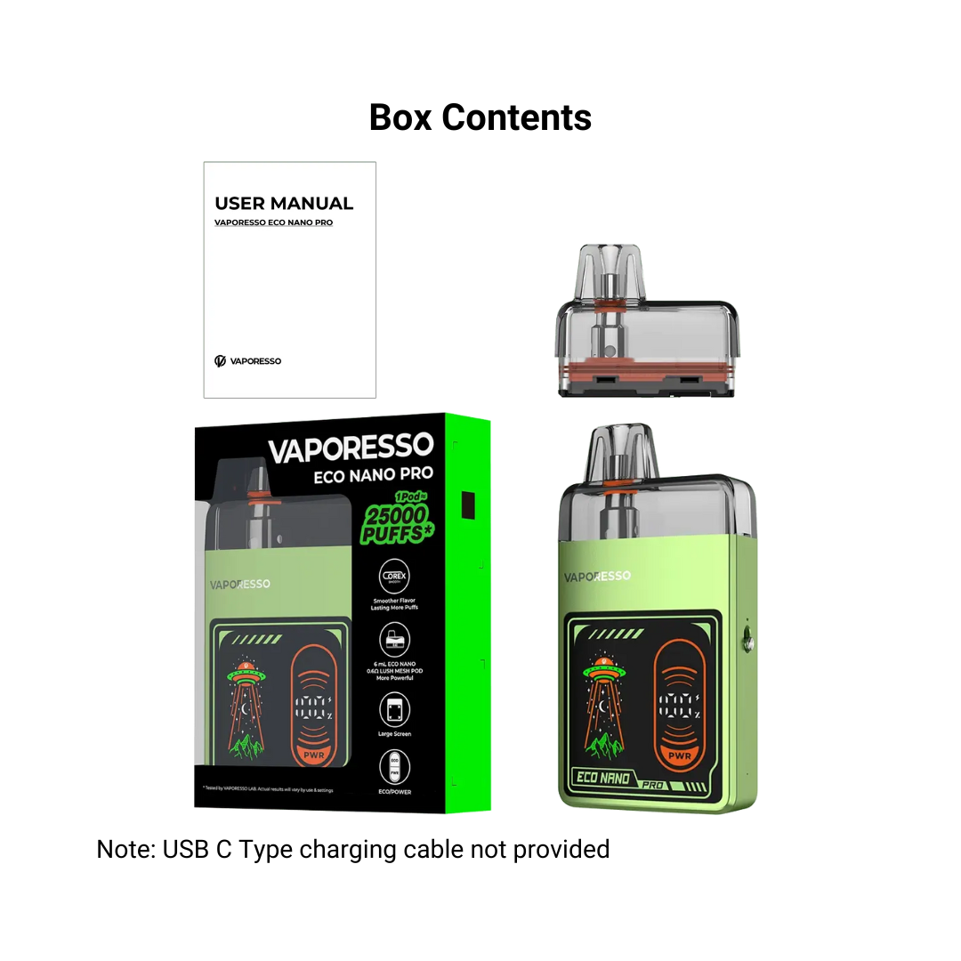 Vaporesso Eco Nano Pro Kit Box Contents.