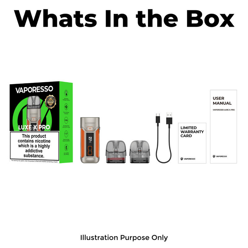Vaporesso Luxe X Pro Vape Kit Box Content