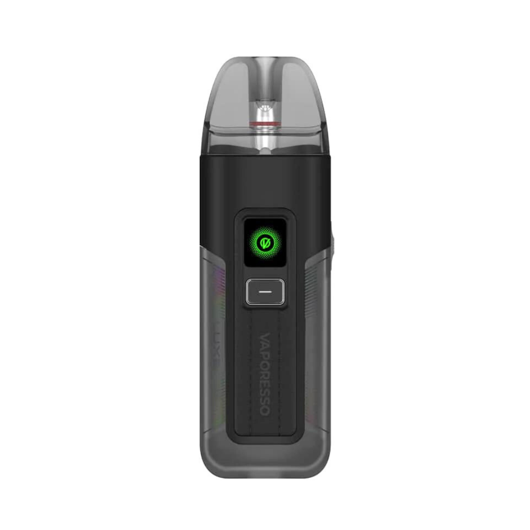 Night Black Vaporesso Luxe X2 Vape Kit emitting green light, sleek design