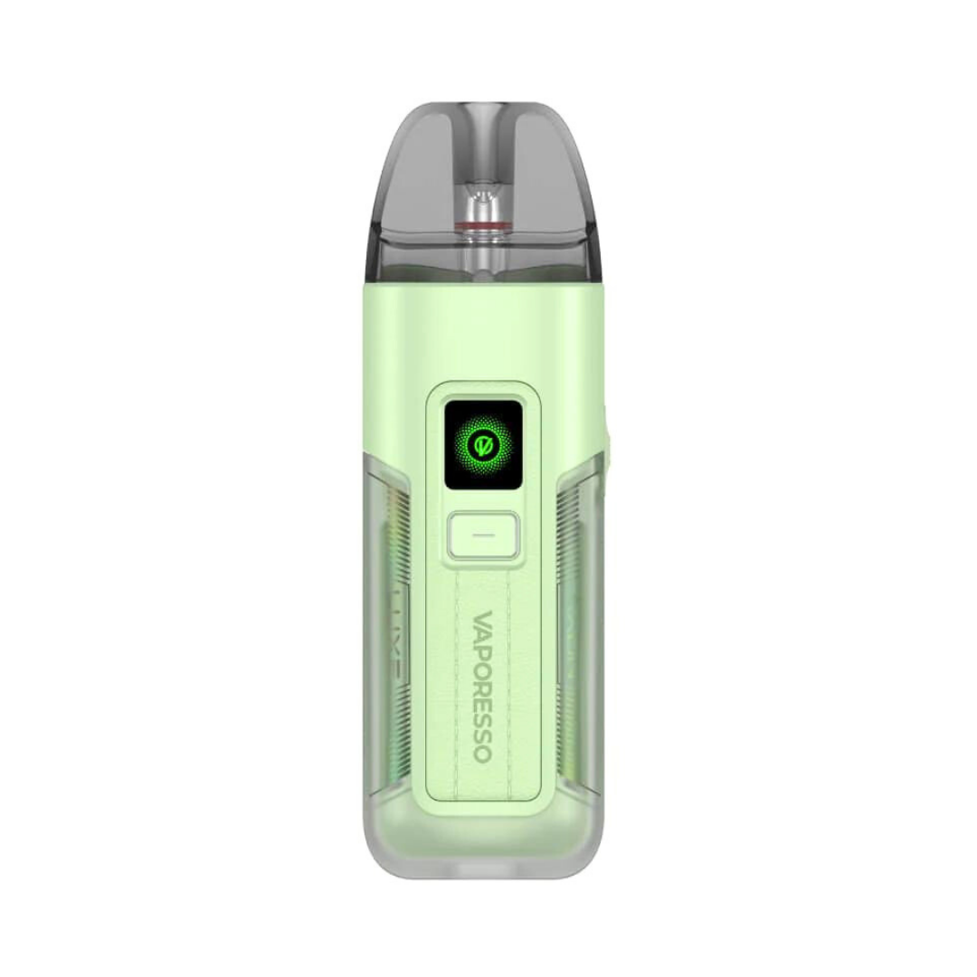 Avocado Green Vaporesso Luxe X2 Vape Kit emitting green light, sleek design