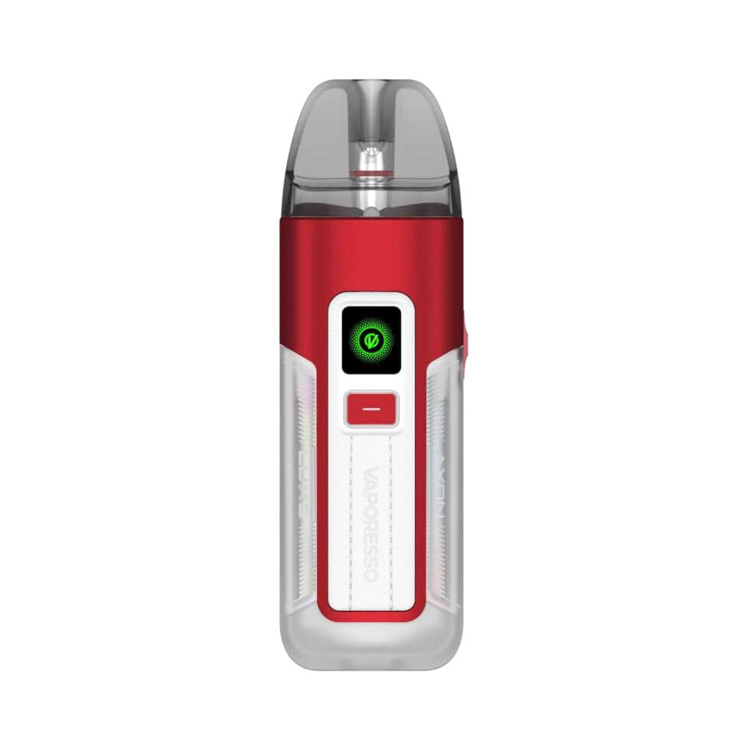 Ruby White Vaporesso Luxe X2 Vape Kit emitting green light, sleek design