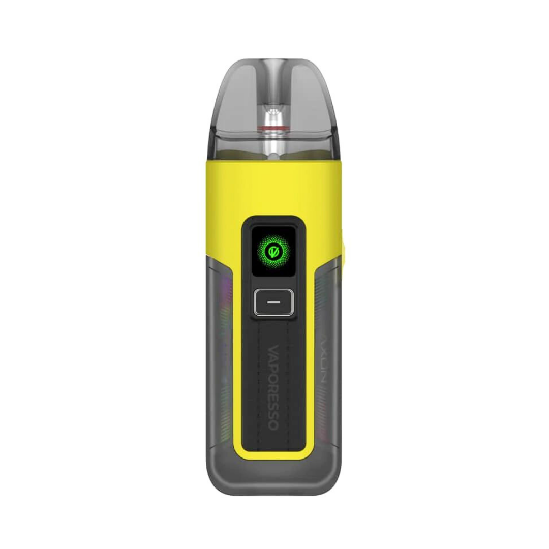 Wasp Yellow Vaporesso Luxe X2 Vape Kit emitting green light, sleek design