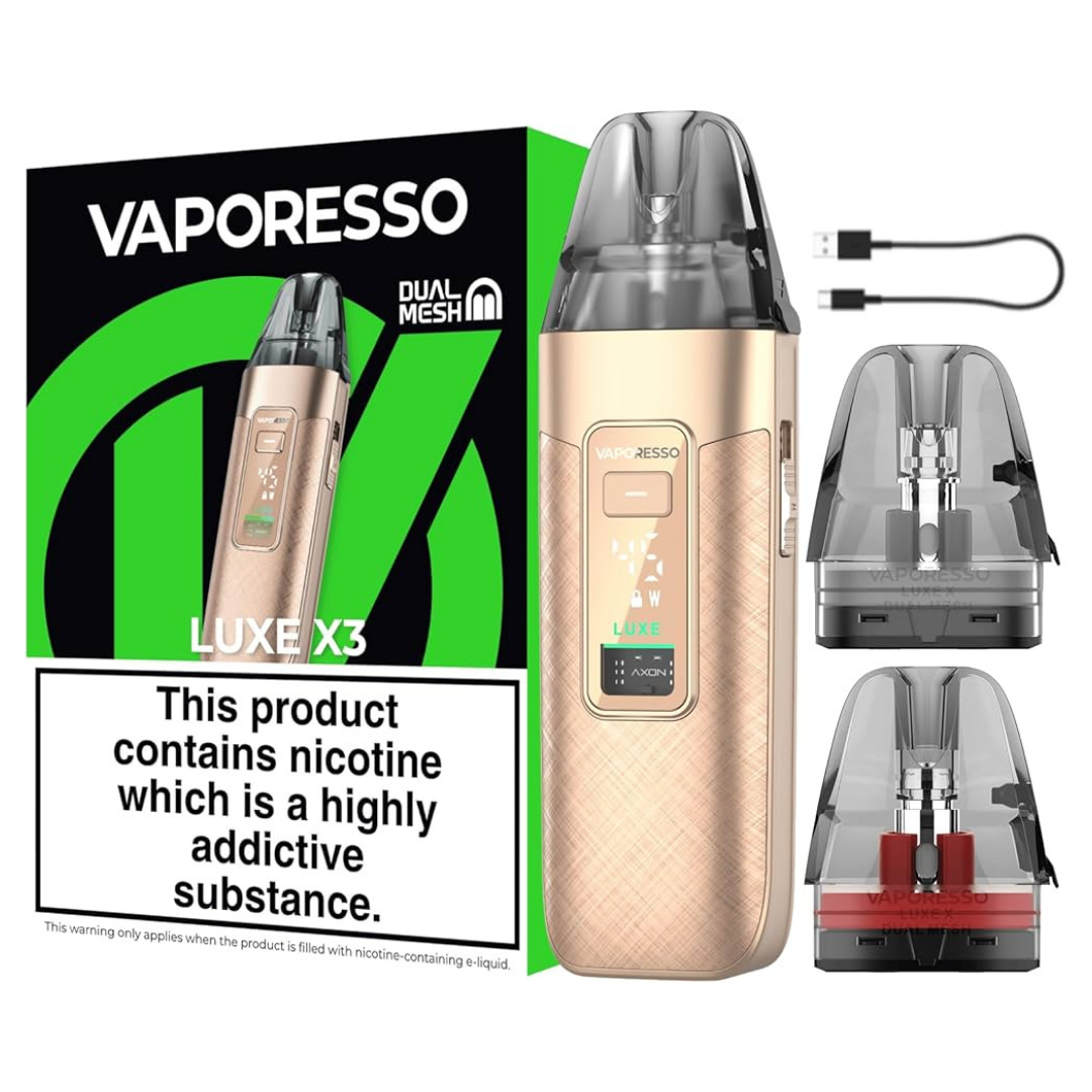 Vaporesso Luxe X3 Vape Pod Kit Box Content.

