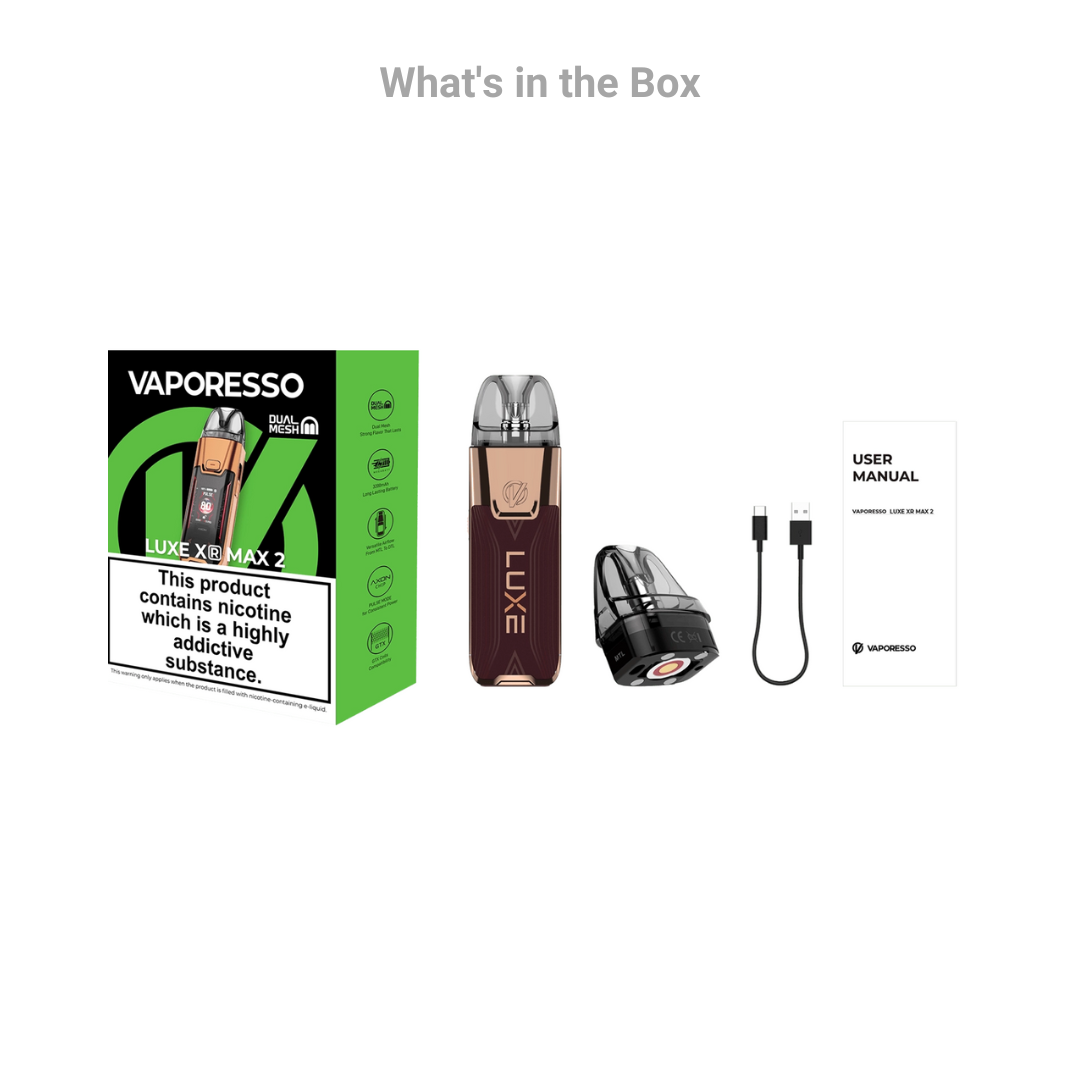 Vaporesso Luxe XR Max 2 Pod Mod Kit What's in the Box - Smokz Vape Store.