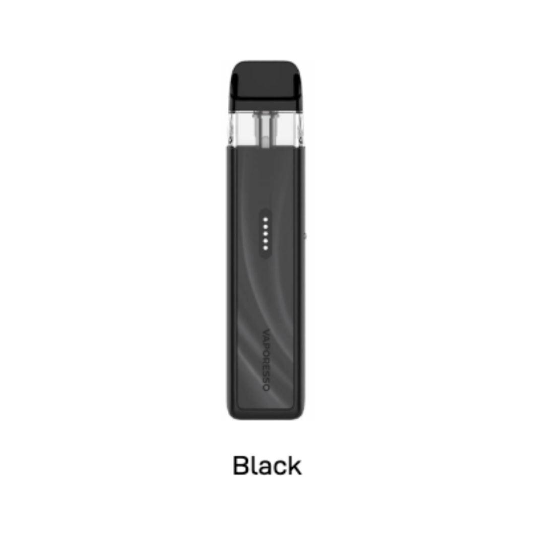 Vaporesso Xros 6 Mini Vape Pod Kit Black vape device on a white background with 'Vaporesso' branding.