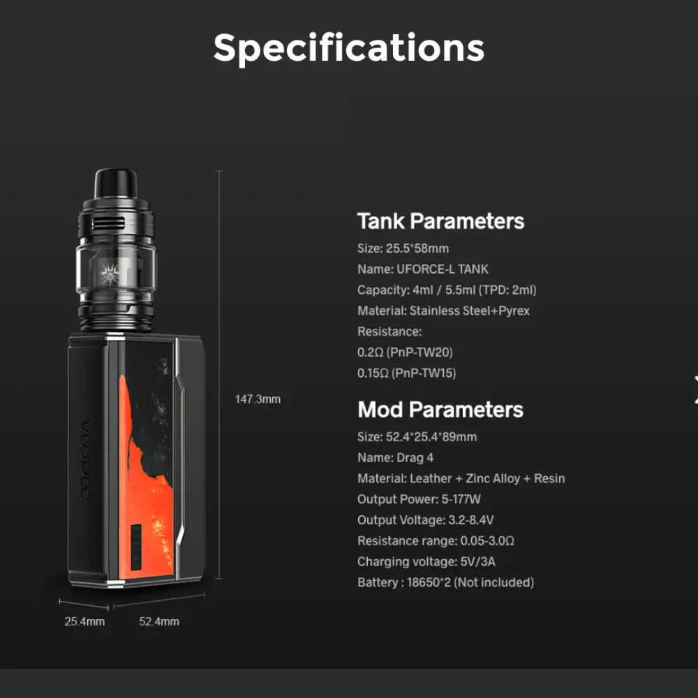 Voopoo Drag 4 Vape Kit Specifications