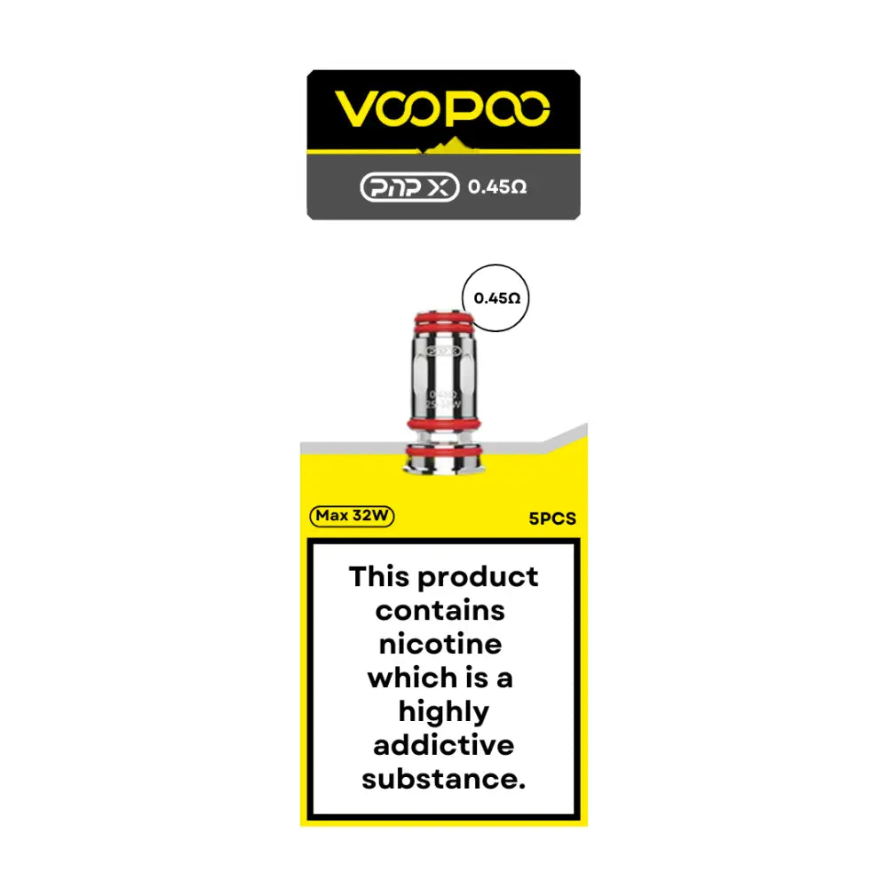 Voopoo PnP X Coils 0.45 ohm RDL, 25-32W, 50-70% VG, offered in 5 pack at Smokz Vape Store.