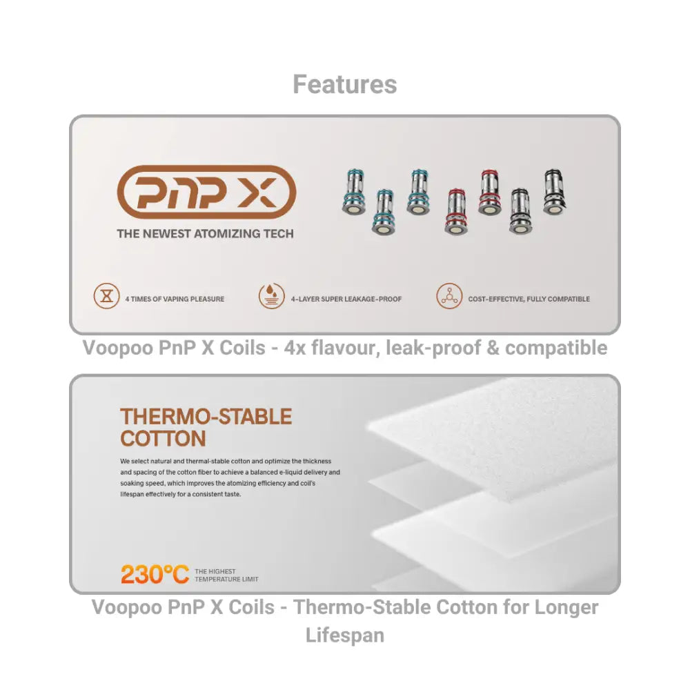 Voopoo PnP X Coils Features 4x flavour, leak-proof & compatible at Smokz Vape Store.