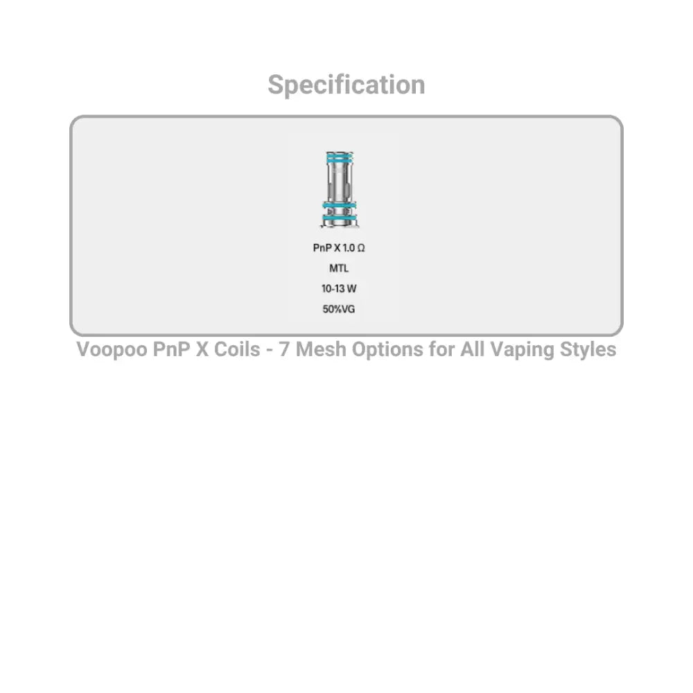 Voopoo PnP X Coils Specification details with 7 Mesh Options for All Vaping Styles page 2 at Smokz Vape Store.