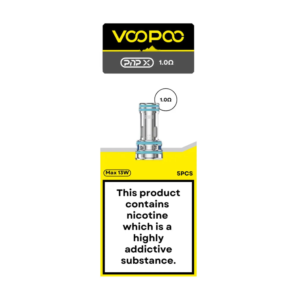Voopoo PnP X Coils 1.0 ohm MTL, 10-13W, 50% VG, offered in a 5 pack at Smokz Vape Store.
