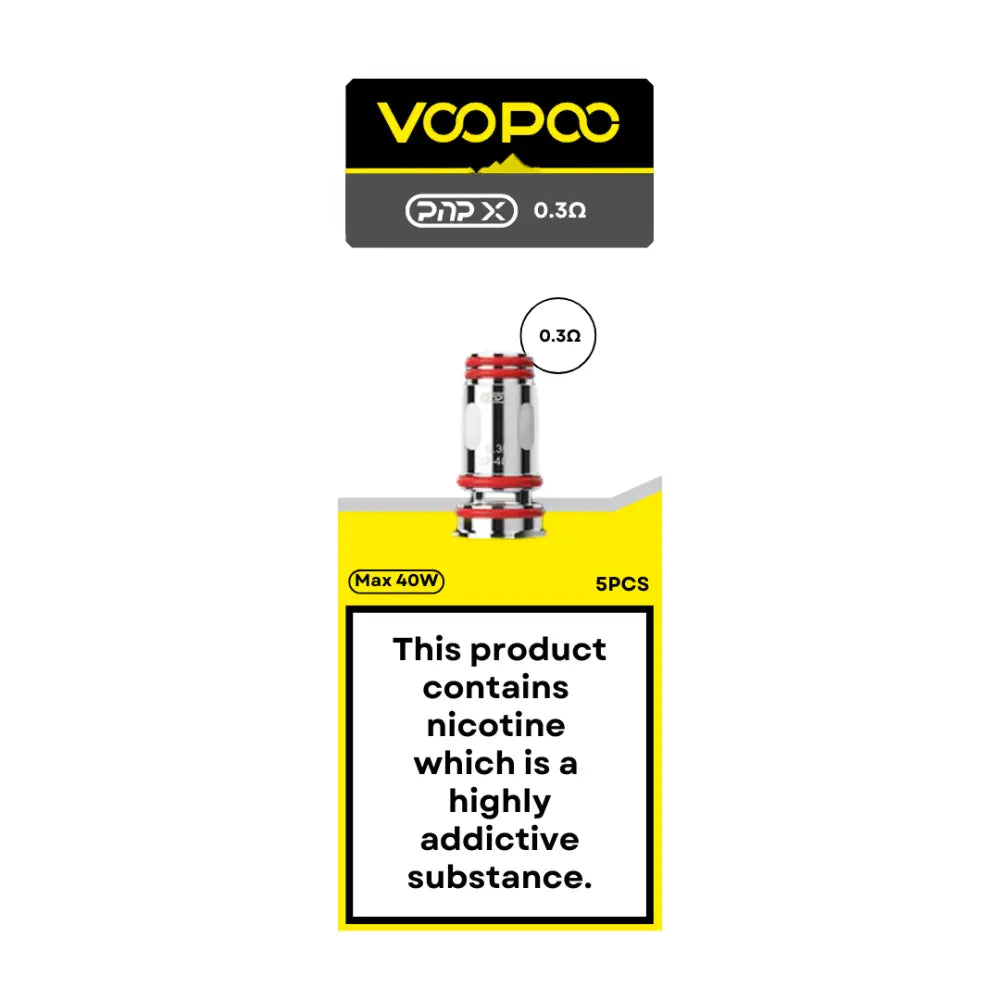 Voopoo PnP X Coils 0.3 ohm RDL, 32-40W, 50-70% VG, offered in 5 pack at Smokz Vape Store.