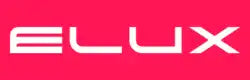 White ’ELUX’ text logo on a pink/red background.