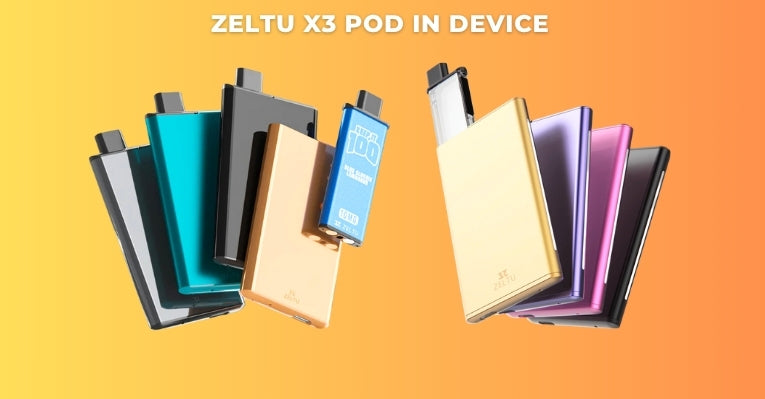 Zeltu X3 refillable pod inserted into the Zeltu X3 vape kit.
