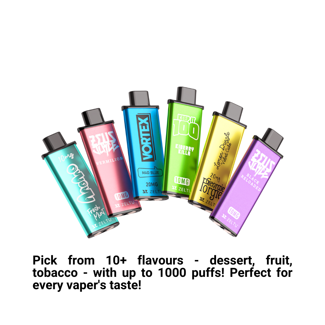 Pick from 10+ flavours - dessert, fruit, tobacco - with up to 1000 puffs! Perfect for every vaper's taste!