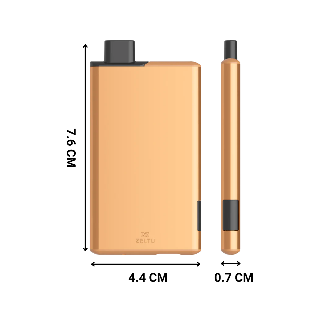 Zeltu X3 Pod Vape Kit specifications and size details, showcasing ultra-compact design and lightweight portability.