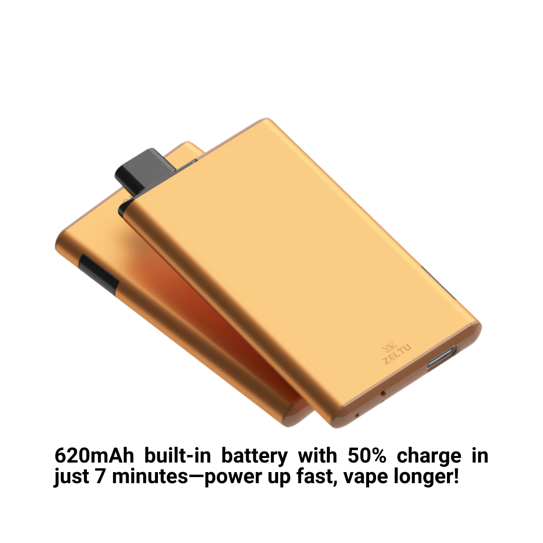 620mAh built-in battery with 50% charge in just 7 minutes - power up fast, vape longer.