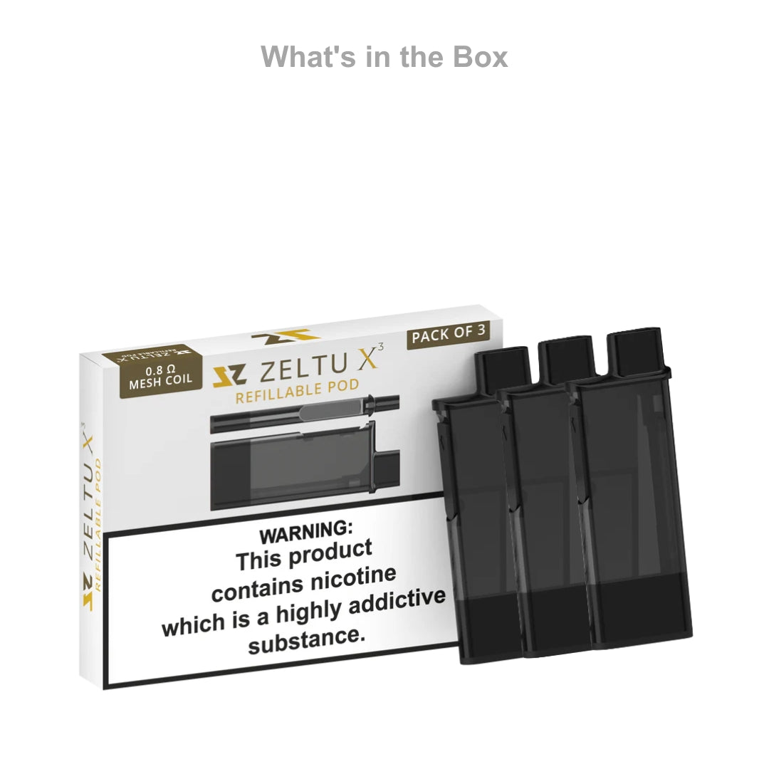 Zeltu X3 Refillable Vape Pods Whats In The Box.