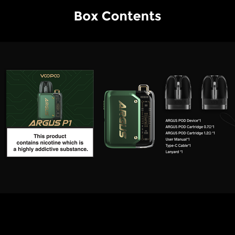 Voopoo Argus P1 Pod Kit Box Contents
