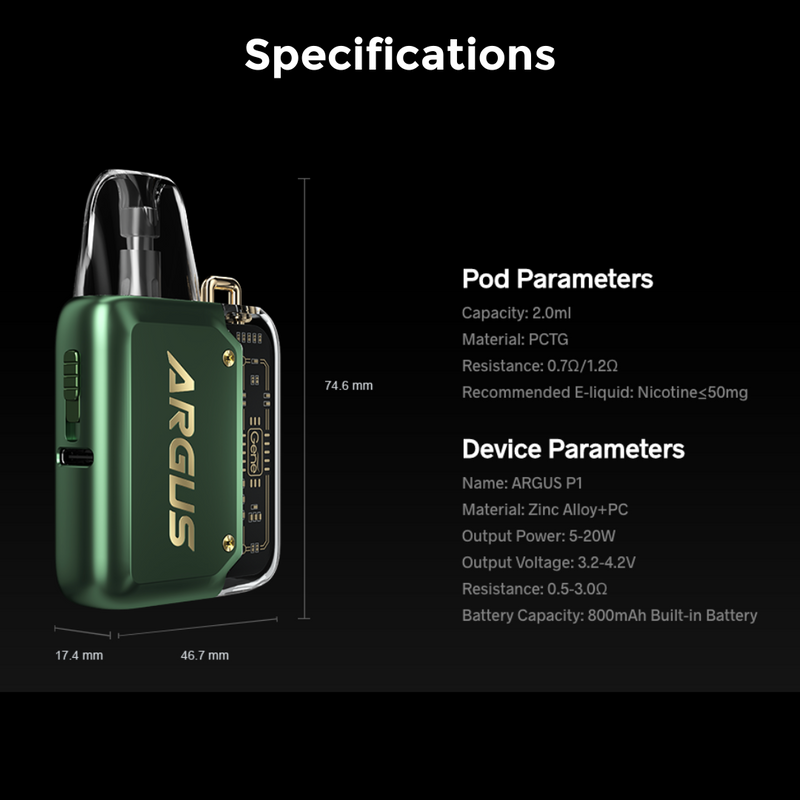 Voopoo Argus P1 Pod Kit Specifications